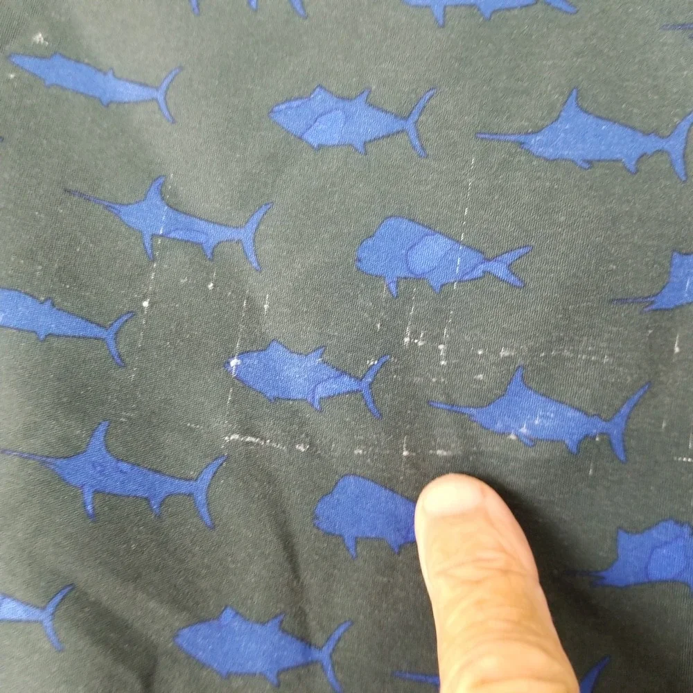 Pelagic Board Shorts Mens 34 Green Sharkskin Fishing Swim Trunks Fish Print